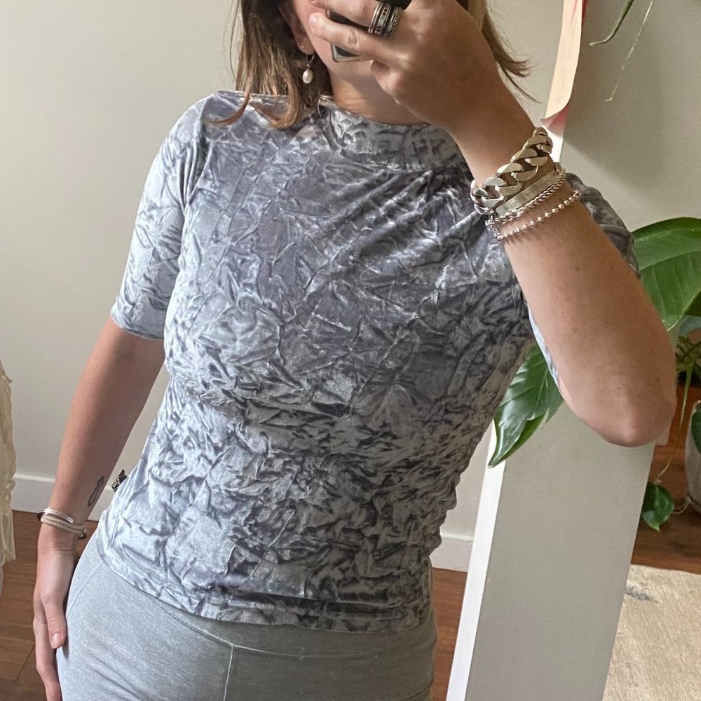Blue Gray Crushed Velvet Vintage Top